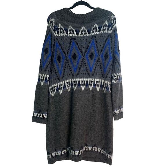 Free People Frosted Fair Isle Mohair Long Cardigan Shacket Sweater Size M - Picture 6 of 12